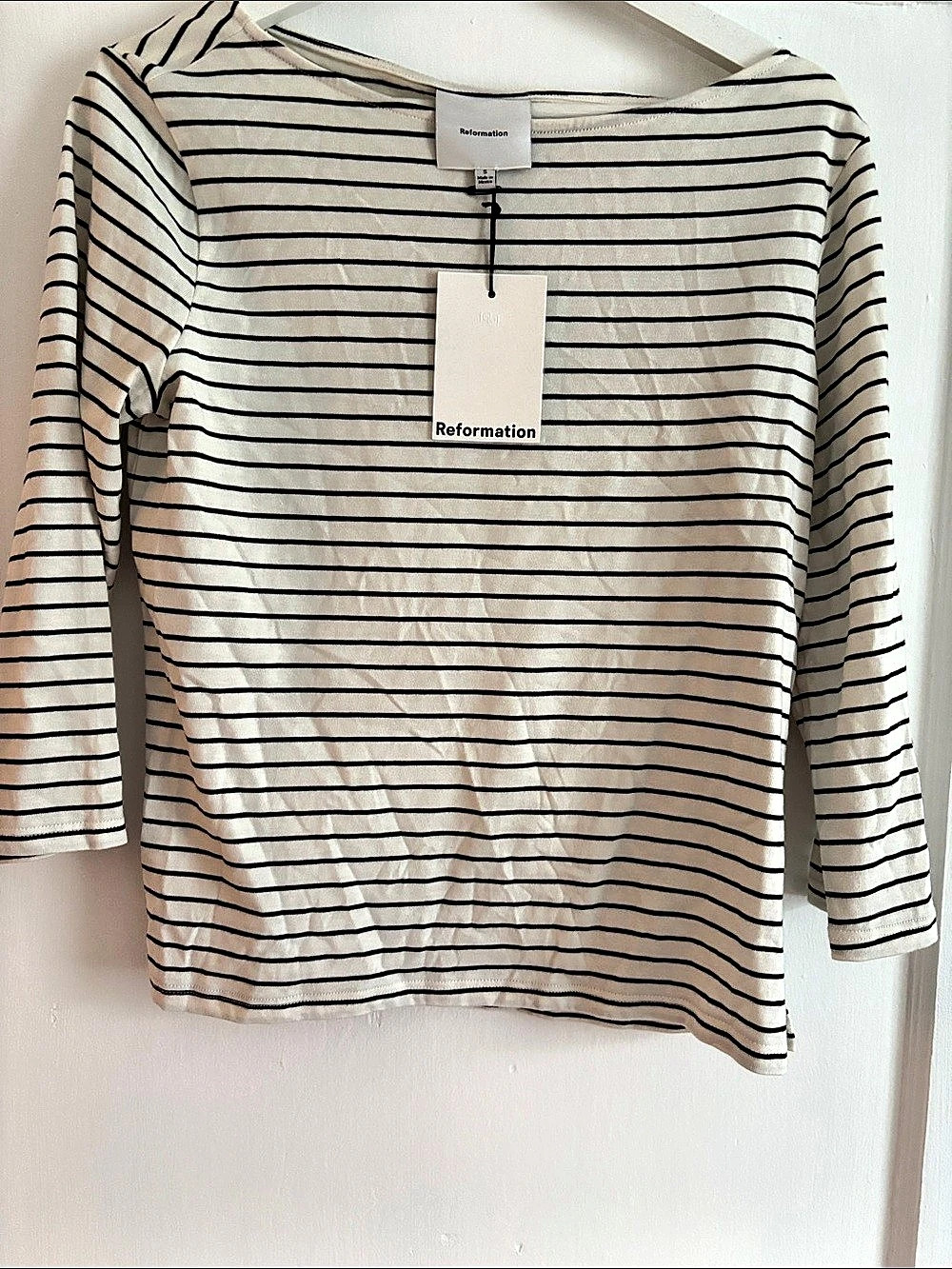 NWT 100% Organic Cotton Reformation Aubrey Slim Tee Striped Long Sleeve Size Sma
